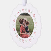 緑お洒落と赤の手描き弓フレームの写真 オーナメントカード (左)