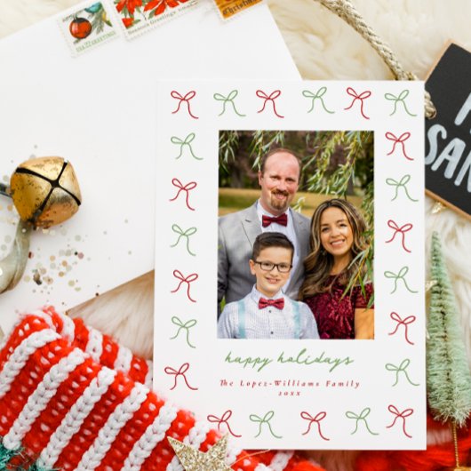 緑お洒落と赤の手描き弓フレームの写真 シーズンカード