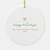 緑お洒落と赤の手描き弓フレームの写真 セラミックオーナメント (裏面)