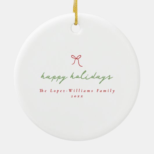 緑お洒落と赤の手描き弓フレームの写真 セラミックオーナメント (裏面)