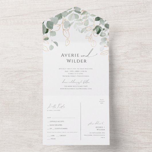 緑お洒落と金ゴールドのカジュアル封印と送信 オールインワン招待状 (内側)