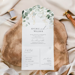 緑お洒落と金ゴールドのカジュアル封印と送信 オールインワン招待状