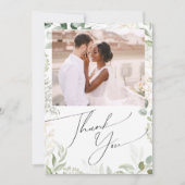 緑お洒落と金ゴールドのフラットフォト サンキューカード (正面)