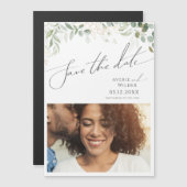 緑お洒落と金ゴールドの日付を保存 マグネット招待状 (正面/裏面)