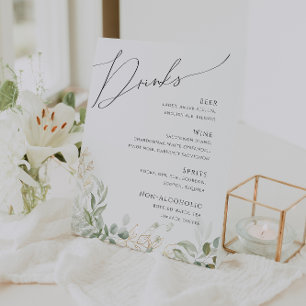 緑お洒落と金ゴールド のドリンク結婚メニュー 台座サイン