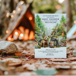 緑お洒落のウッドランド水彩森林動物 招待状