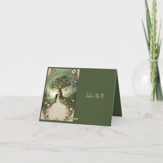 緑お洒落の中世結婚のテーブルカード サンキューカード (裏面)
