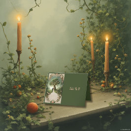 緑お洒落の中世結婚のテーブルカード サンキューカード