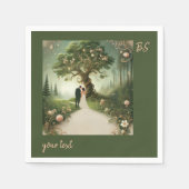 緑お洒落の中世結婚林 スタンダードカクテルナプキン (正面)