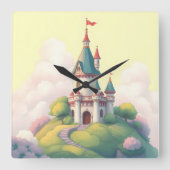 緑お洒落の庭のある城 スクエア壁時計 (正面)