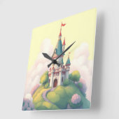 緑お洒落の庭のある城 スクエア壁時計 (傾斜)