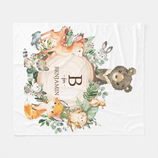 緑お洒落の森の動物のベビーヌセリ フリースブランケット (正面(横))