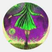 緑お洒落の魔女のシール ラウンドシール (正面)