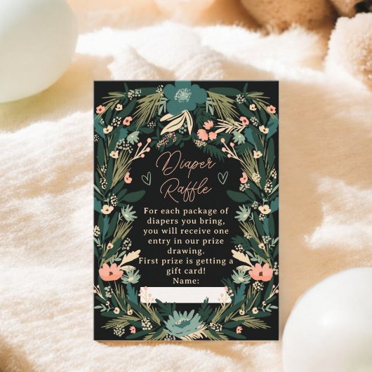 緑お洒落ピンクフローラおむつベビーシャワー エンクロージャーカード