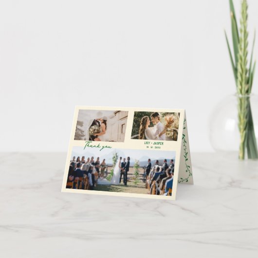 緑お洒落地中海の結婚色 サンキューカード (正面)