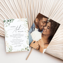 緑お洒落色の金ゴールド写真伝統的結婚の 招待状