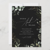 緑お洒落色の黒い金ゴールド写真カジュアル結婚の 招待状 (正面)
