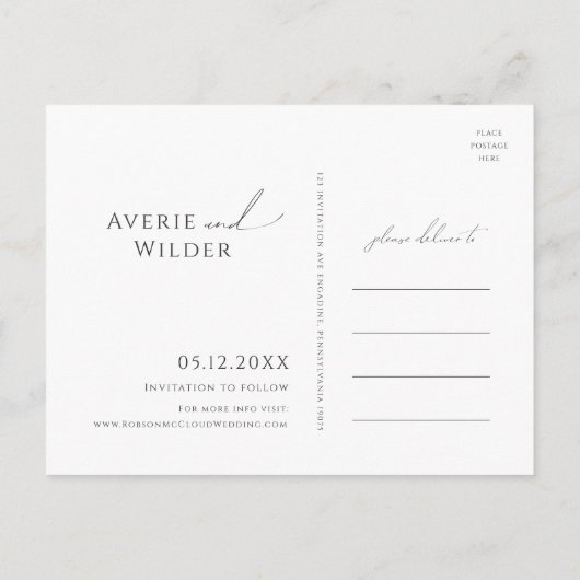 緑お洒落色の黒と金ゴールドの日付を保存 インビテーションポストカード (裏面)