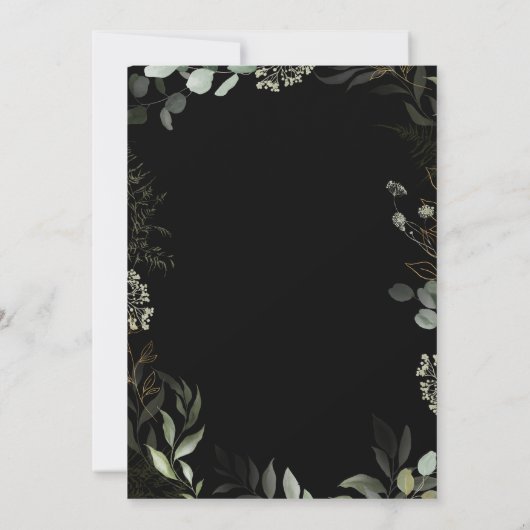 緑お洒落色の黒と金ゴールド結婚の 招待状 (裏面)