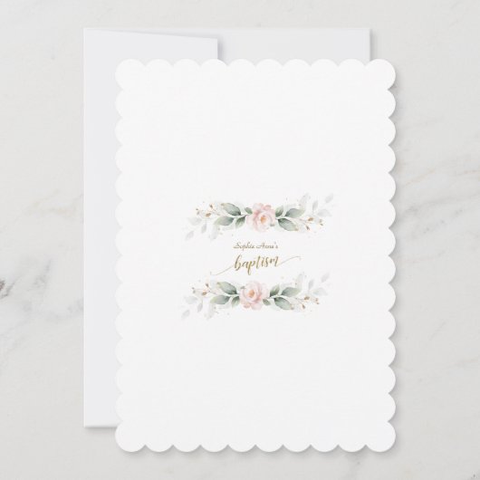 緑お洒落色ピンクフローラ金ゴールドクロスバプテスマ 招待状 (裏面)