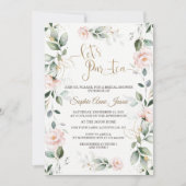 緑お洒落色金ゴールドピンク花ブライダルシャワー 招待状 (正面)