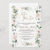 緑お洒落色金ゴールドピンク花ブライダルシャワー 招待状 (正面/裏面)