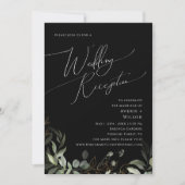緑お洒落色金ゴールド |ブラックウェディングレセプション 招待状 (正面)