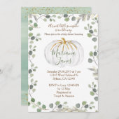 緑かぼちゃの赤ちゃんシャワーの水色 招待状 (正面/裏面)