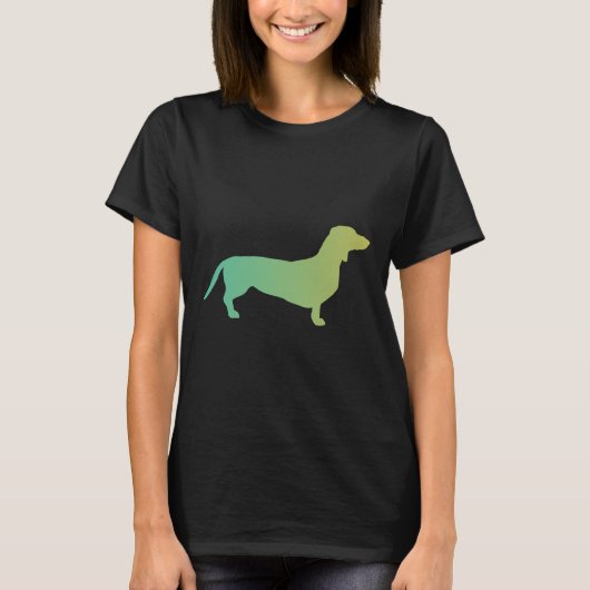 緑から黄色のグラデーションのダックスシュント Tシャツ (正面)