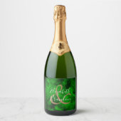 緑から黒へ絵を描の水色の渦巻き スパークリングワインラベル (正面)