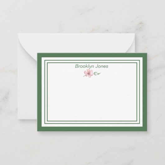 緑かわいらしとピンクのフローラ名の個別化 ノートカード (正面)