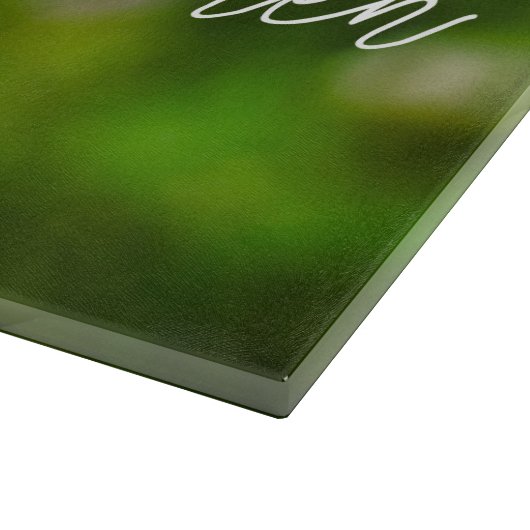 緑かわいらしと名前のオレンジ色のポピーの花の写真 カッティングボード (角)