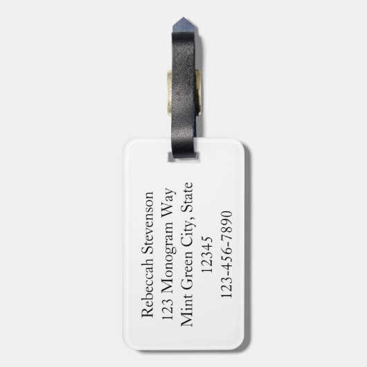 緑かわいらしと灰色のクローバーモノグラム名 ラゲッジタグ (裏面縦)