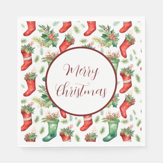緑かわいらしと赤の水色のストッキング スタンダードランチョンナプキン (正面)