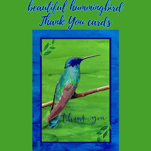緑かわいらしと青の羽織のハチドリ サンキューカード
