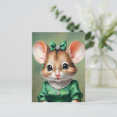 緑かわいらしのドレスアート付きマウス ポストカード (スタンド正面)