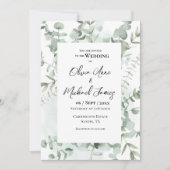 緑かわいらしのユーカリモダンプ結婚ラム 招待状 (正面)