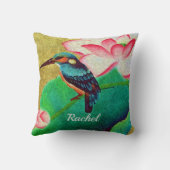 緑かわいらしの鳥と花 クッション (裏面)