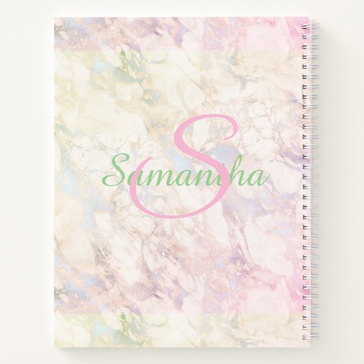 緑かわいらしピンク大理石名パーソナライズされた ノートブック (裏面)