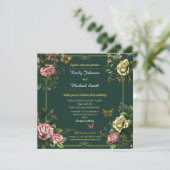 緑かわいらしフローラと蝶結婚のデザイン 招待状 (スタンド正面)