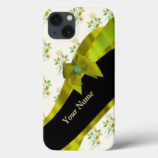 緑かわいらしヴィンテージフローラ花模様 iPhone 13ケース