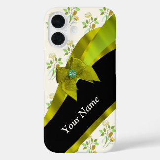 緑かわいらしヴィンテージ花柄 iPhone 16ケース