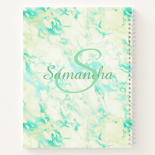 緑かわいらし大理石名パーソナライズされた ノートブック (裏面)