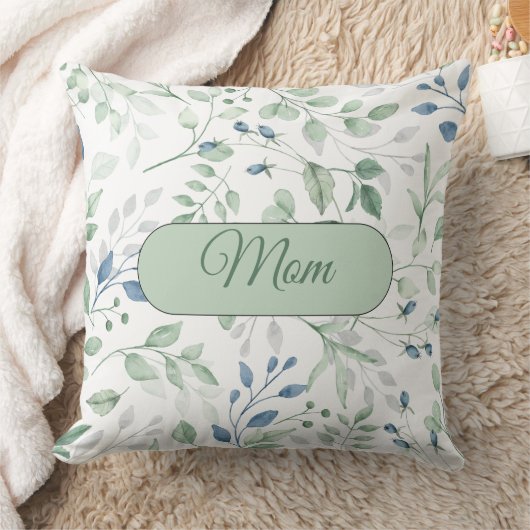 緑かわいらし枕ブルーと緑の葉MOM クッション (ブランケット)