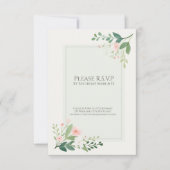 緑かわいらし水色フローラRSVP応答カード 出欠カード (正面)