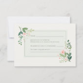 緑かわいらし水色フローラRSVP応答カード 出欠カード (裏面)