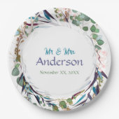 緑かわいらし紫ティール(緑がかった色)金ゴールド ペーパープレート (正面)