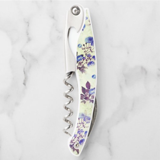 緑かわいらし紫フローラプリント ソムリエナイフ (正面)