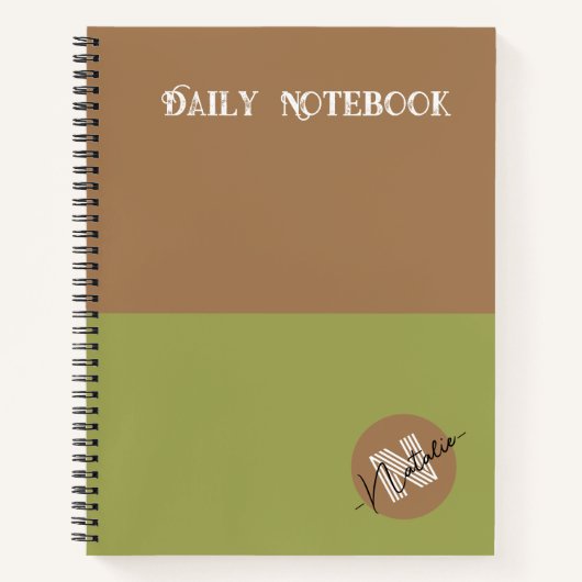 緑かわいらし色と茶色の贈り物パーソナライズされた ノートブック (正面)