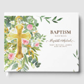 緑かわいらし色金ゴールドクロスバプテスマ《キリスト教》洗礼式や命名式 ゲストブック (正面)